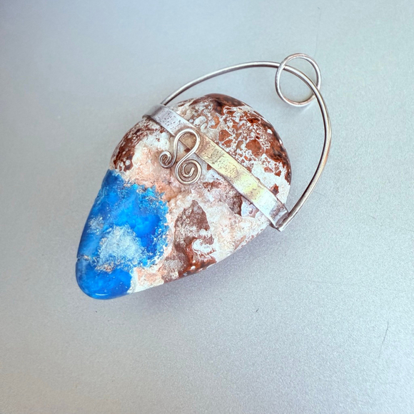 Artisan Large Natural 76.3 CT Cavansite Crystal Sterling 925 Silver Pendant - Picture 3 of 8